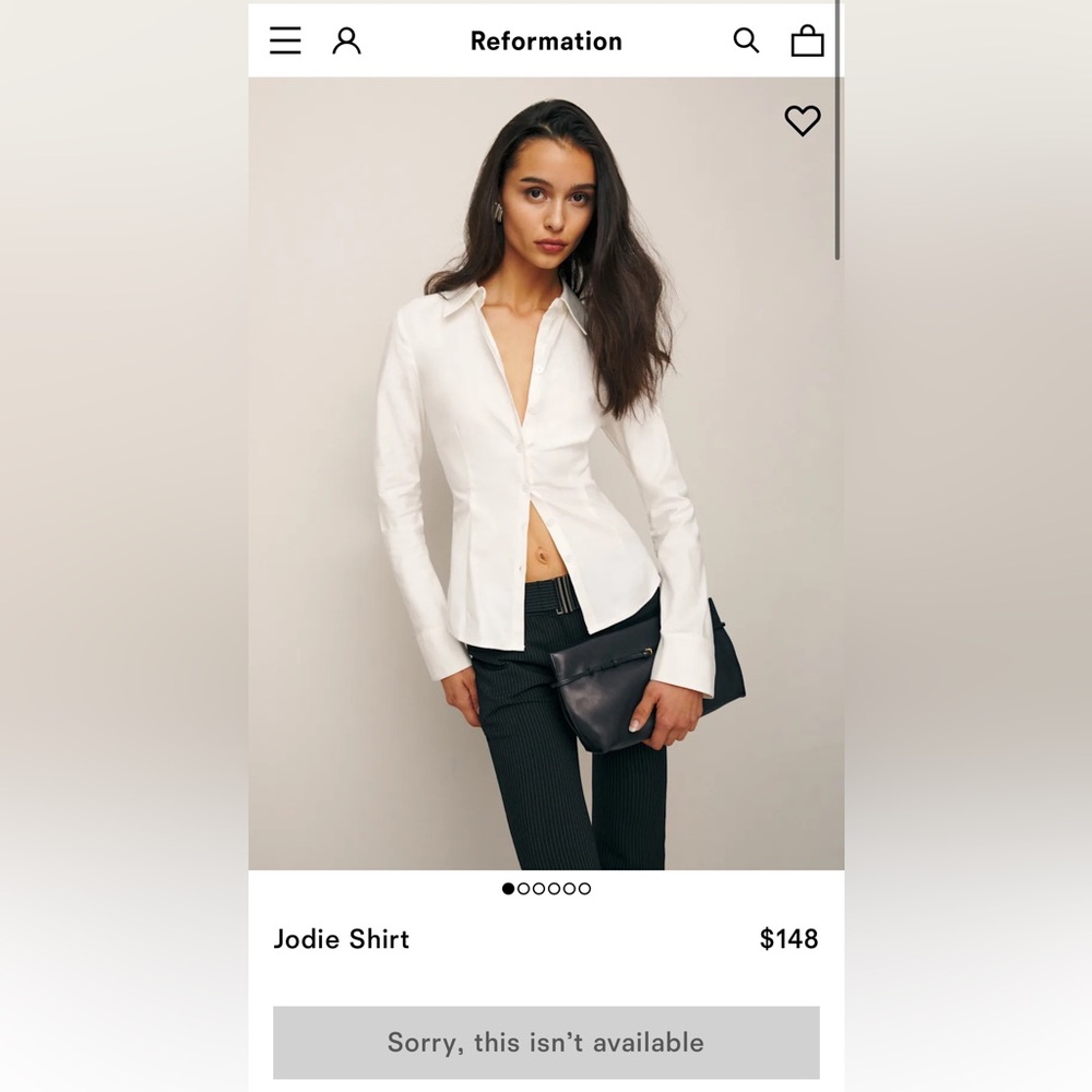 Reformation Jodie Shirt White - Size 4